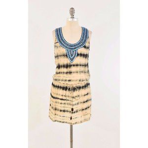 Karina Grimaldi Tie-Dyed Silk Turquoise Beaded Dress